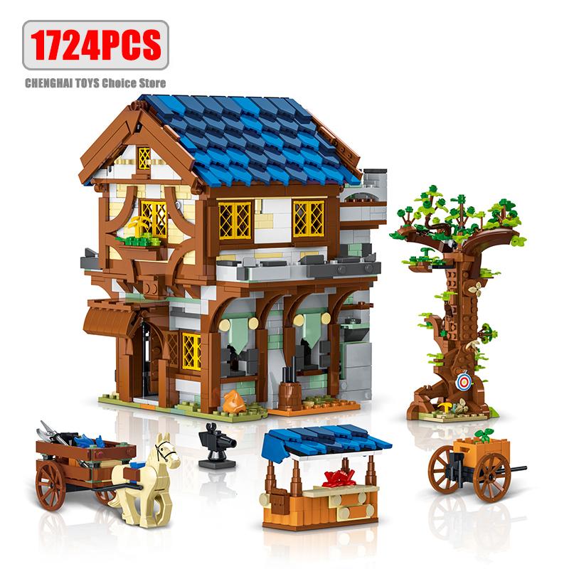 Serie Architettura Città Medievale Blocchi da Costruzione Modello Set Vista Strada MOC Casa Modulare Città Mattoncini Giocattoli Regali per Bambini