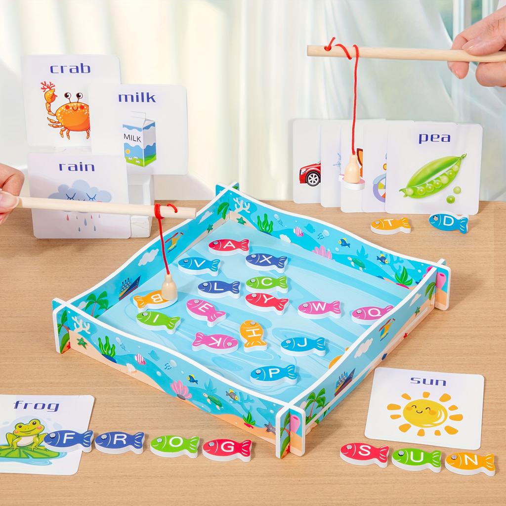 Drewniana Gra Magnetyczna w Łowienie Rybek Prezent Dla Maluchów Dzieci Zabawka Edukacyjna z Literą