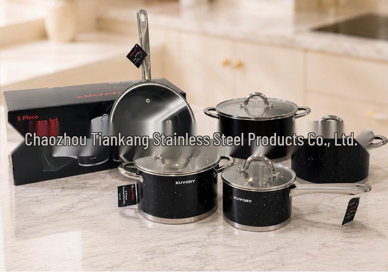 5-Piece Stainless Steel Cookware Set: Non-Stick Soup Pot, Frying Pan, and Milk Pot