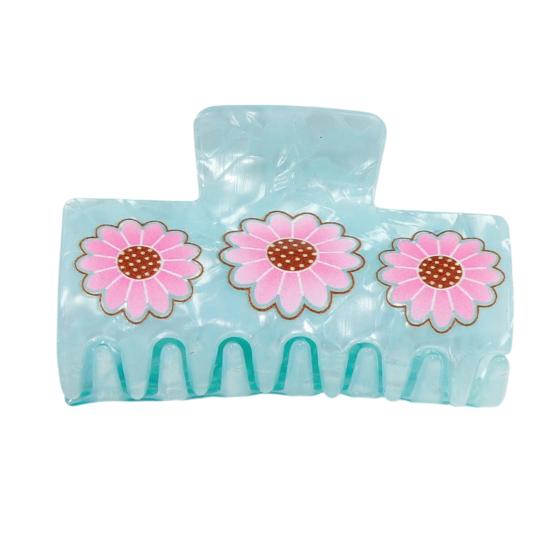 Hair Claw Strong Grip Hair Clip Ice-Clear Acetic Acid Material Floral Pattern Pearlescent Back Head Hair Claw Half-Tied Hair Accessory