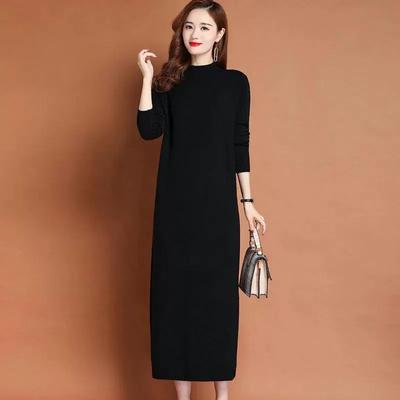 Jesienna sukienka damska sweter na drutach swobodna jednolita jesień elegancka długa sukienka maxi
