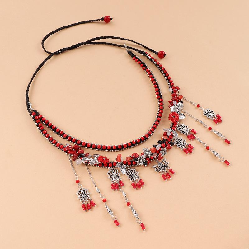 Hua Rong Hair Accessories Double-layer Exotic Style Red Lotus Fringed Forehead Chain Between Eyebrows Pendant Women's Ancient Hanfu Headdress