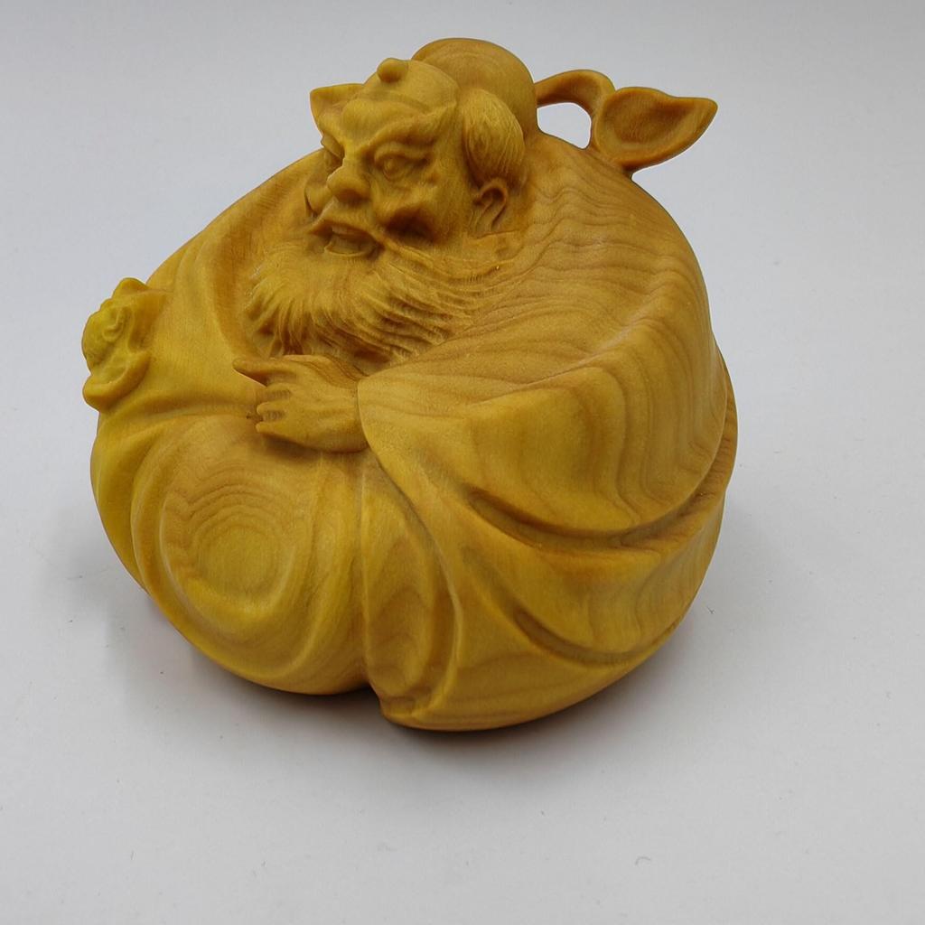 Wooden Buddha statue Boxwood 6cm Wooden sculpture Figurine Shoki Guardian deity for warding off evil and misfortune Good luck item Feng shui item leaf