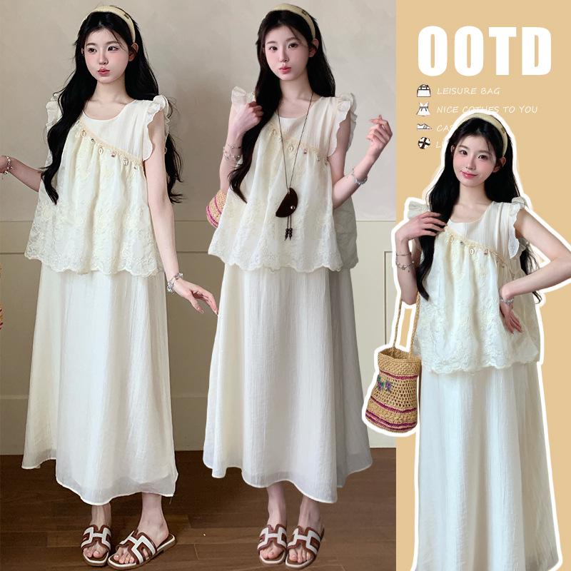 Stylish Summer 2026 Maternity French Long Dress - Beautiful, Concealing Pregnancy Wear M