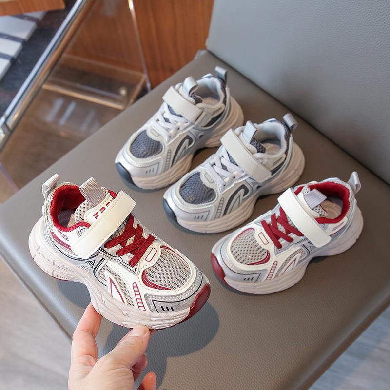 Students Running Shoes Mesh Breathable Kids Sneakers Hook&loop Comfort 2025 New Children Sports Shoes Thick Soft Sole Non-slip