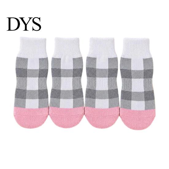 Non-slip Cotton Paw Grips 4Pcs Plaid Dog Socks, Anti-Slip Pet Covers with Adjustable Socks to Prevent Scratching Straps, Breathable Ribbed Protectors