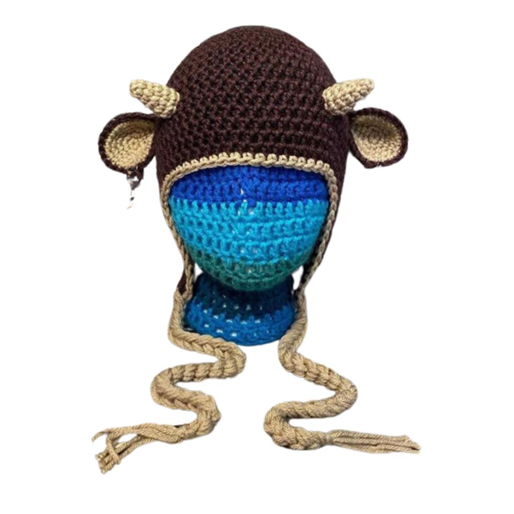Cartoon Crochet Hat Winter Beanie Cap Long Rabbit Ear Skull Cap Cosplay Party Hat for Teens Adult Universal Headdress