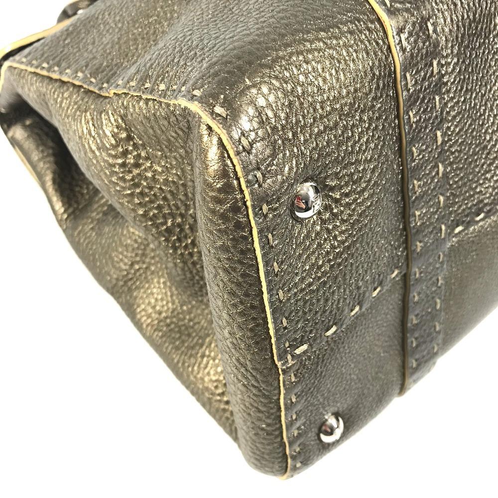Fendi Selleria Stitch Tote Bag Flap Hand Bag Leather Metallic Gold Based