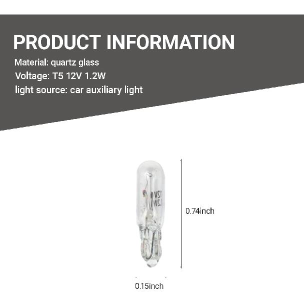 T5 Car Wedge Light 12V 1.2W Bright Auto Dashboard Gauge Side Lamp Multifunctional Width Indicator Instrument Bulb 10 PCS Universal for Most Cars