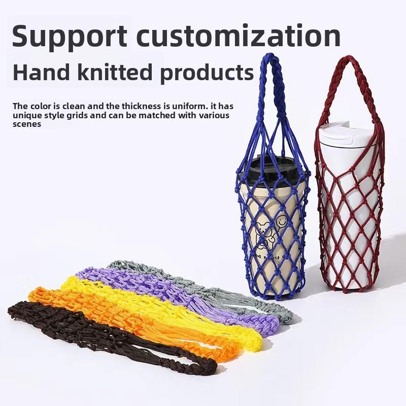 Hand-woven Mesh Bag Water Cup Net Bag Cup Cover Outdoor Leisure Hand-held Water Cup Net Bag Retro Net Celebrity Cup Cover