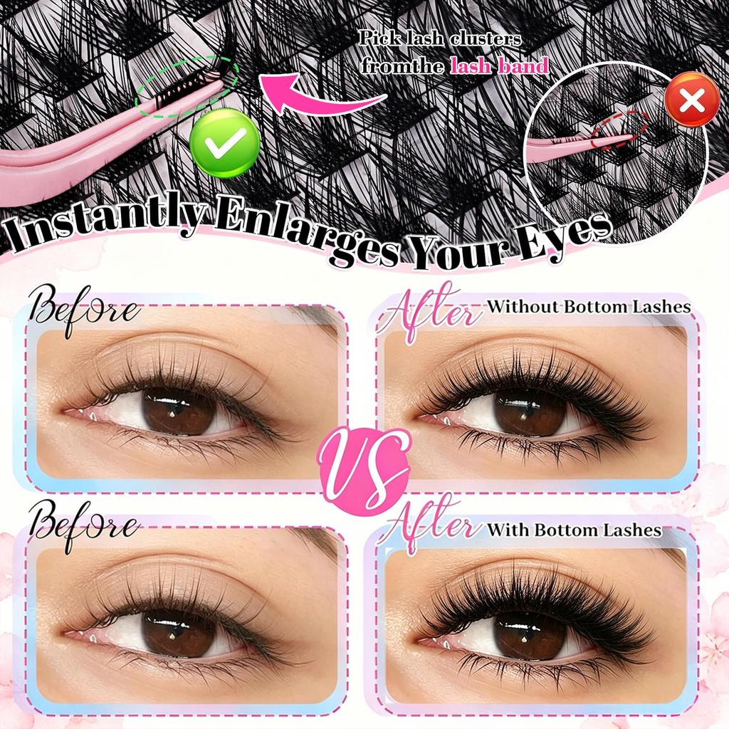144 Stück 5D Cluster Wimpern Kit Gemischt 10-16mm D-Schwung Flauschiges DIY Wimpernverlängerungs-Set mit Kleber, Versiegelung und Pinzette