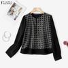 ZANZEA Women Casual Turn Down Collar Long Sleeve Embroidery Splice Fake Two-piece Blouse