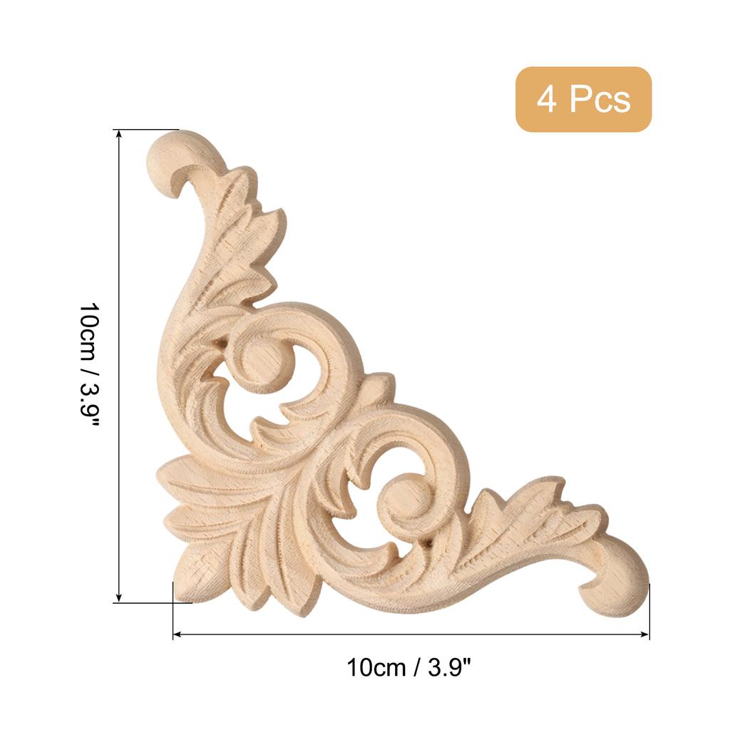 4pcs Wood Carved Door Cabinets Wood Applique Onlays Figurine Craft Home Decor Unpainted Corners Carved Decals Wall Decoration