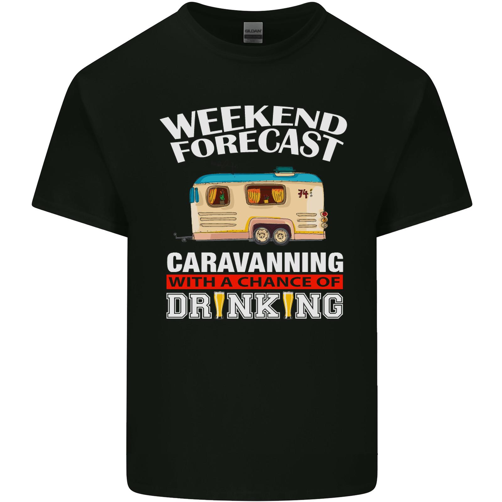 Caravan Weekend Forecast Caravanning Mens Light Cotton T-Shirt XL