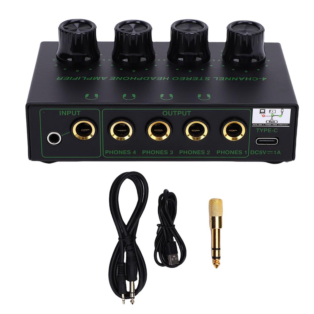 4 Channel Headphone Amplifier USB Power Supply Port Knob Volume Adjustment Stereo Headphone Amplifier