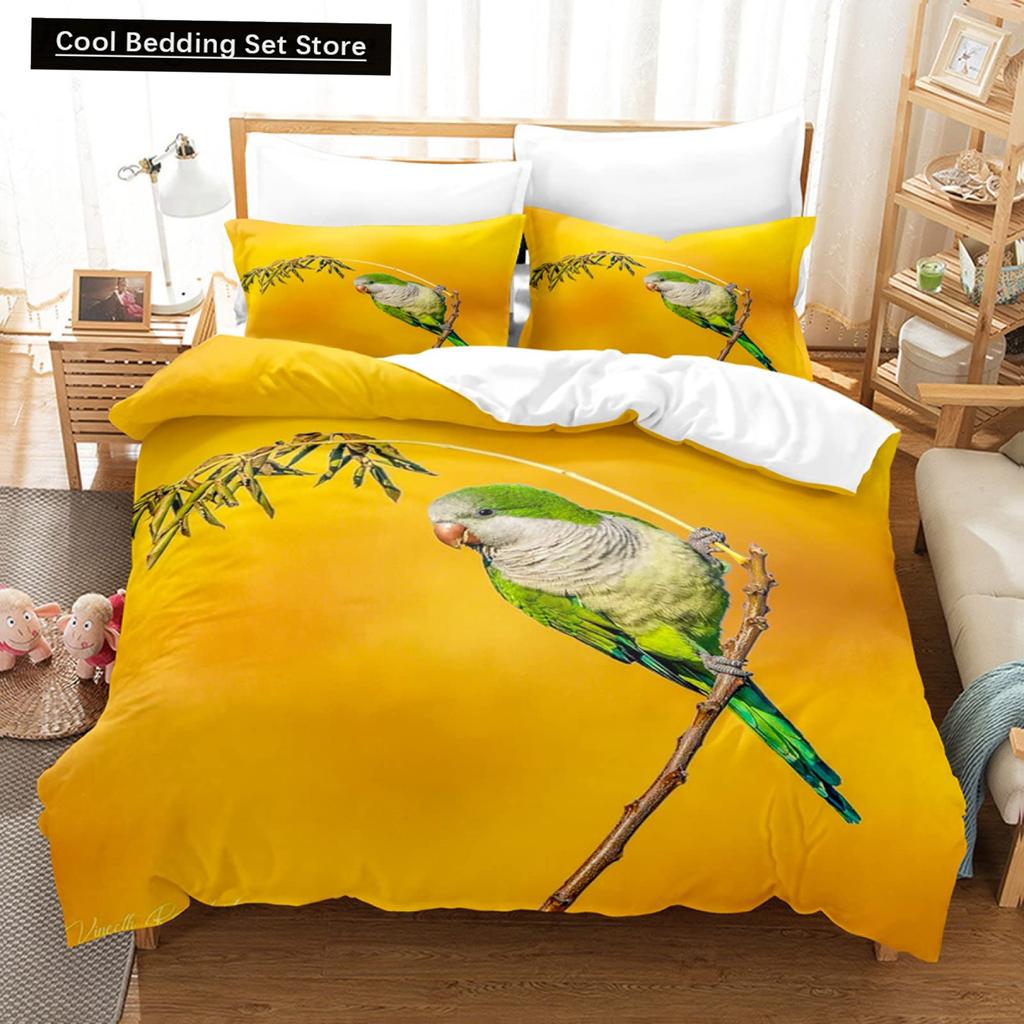 Parrot King Queen Duvet Cover Colourful Feather Bedding Set Rain Trees Bird Quilt Cover Sunset Mountain Natural Comforter Cover