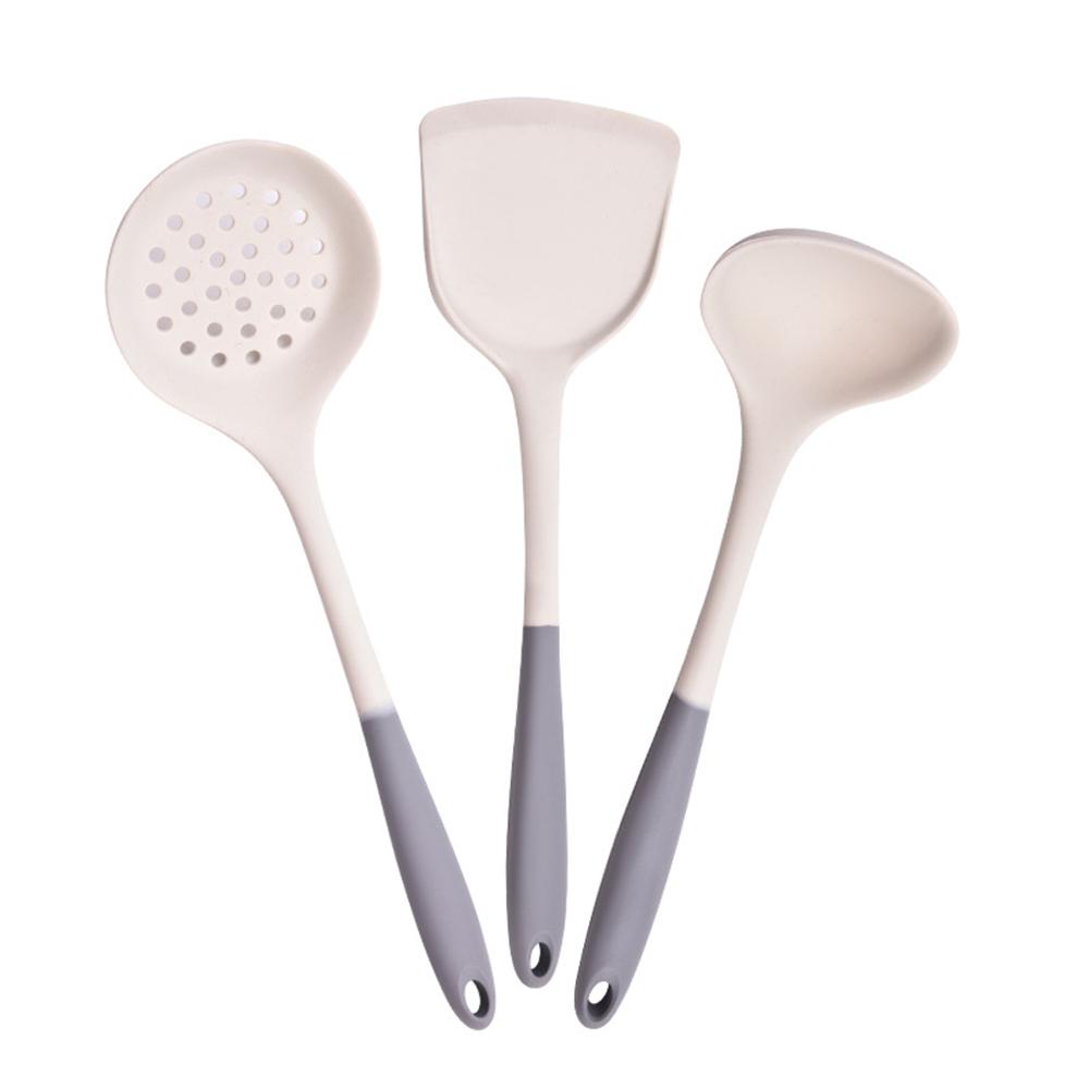 3Pcs/Set Heat Resistant Kitchenware Food Grade Silicone Kitchen Accessories Soup Ladle Spatula Draining Spoon Non-Stick Utensils