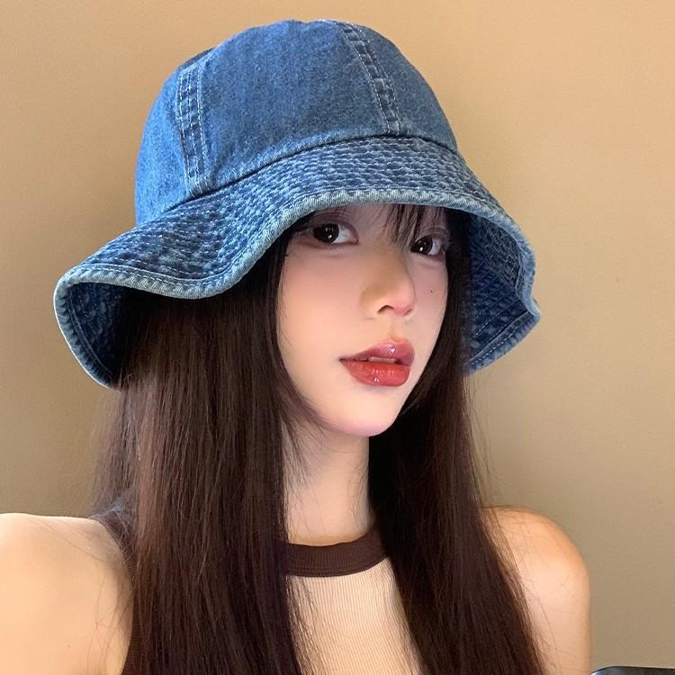 Autumn and Winter Japanese Lace Denim Fisherman Hat Casual Versatile Hat Women's Face Small Bucket Hat Windproof Sun Hat