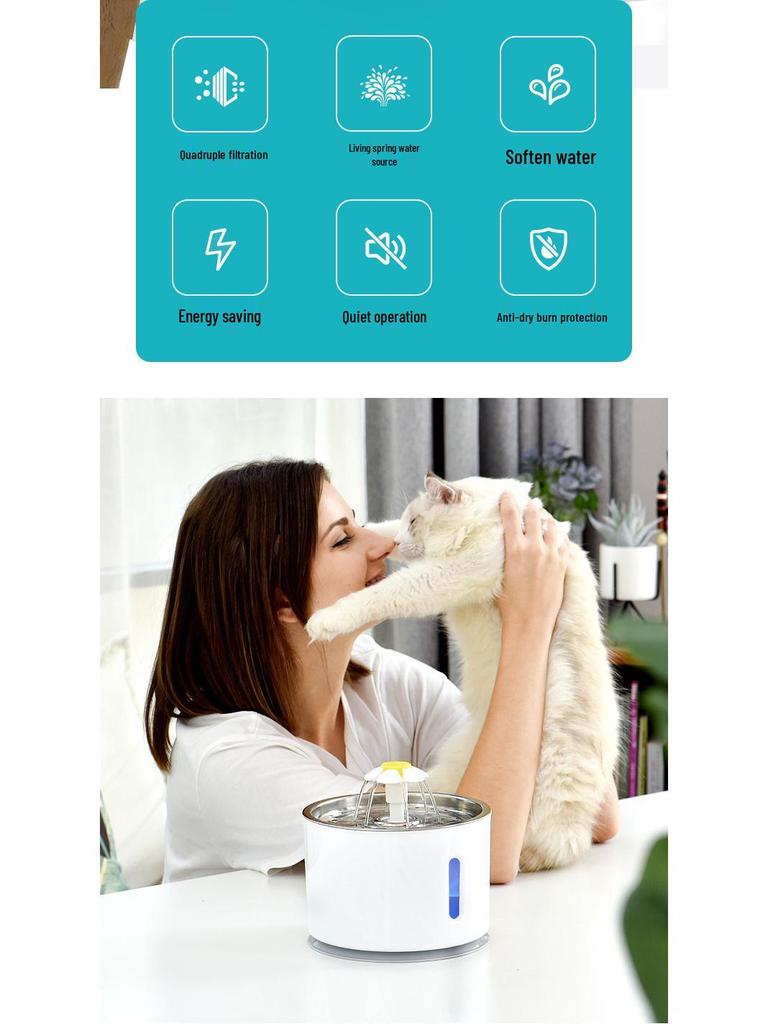 2,4L Leise Katzenwasserfontäne mit LED-Licht & Automatischer Abschaltung