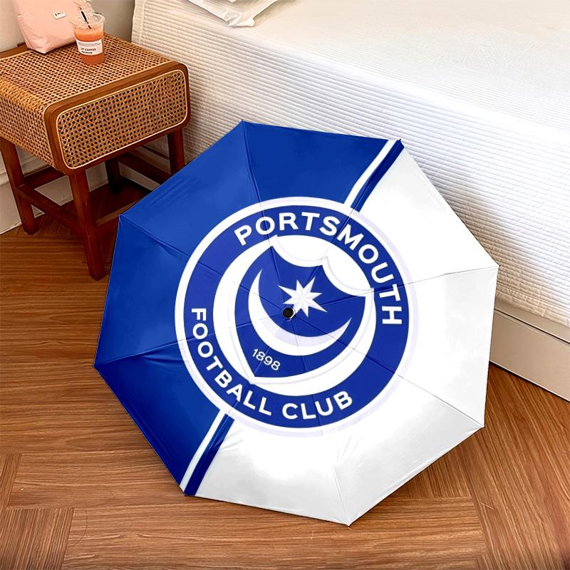 Portsmouth FC pattern, automatic folding umbrella, portable and foldable design, 8 ribs, a Christmas or birthday gift.