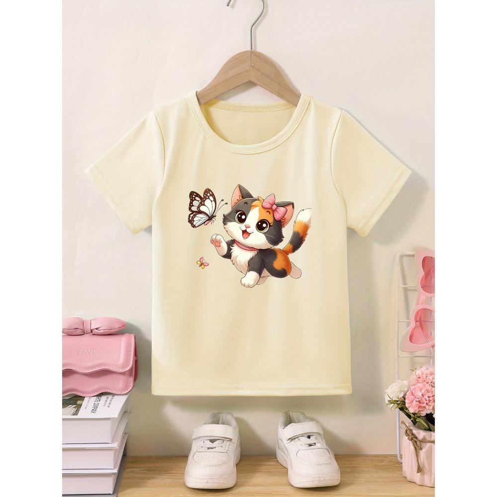 Cute and Stylish Butterfly and Kitten Print T-shirt for Kids