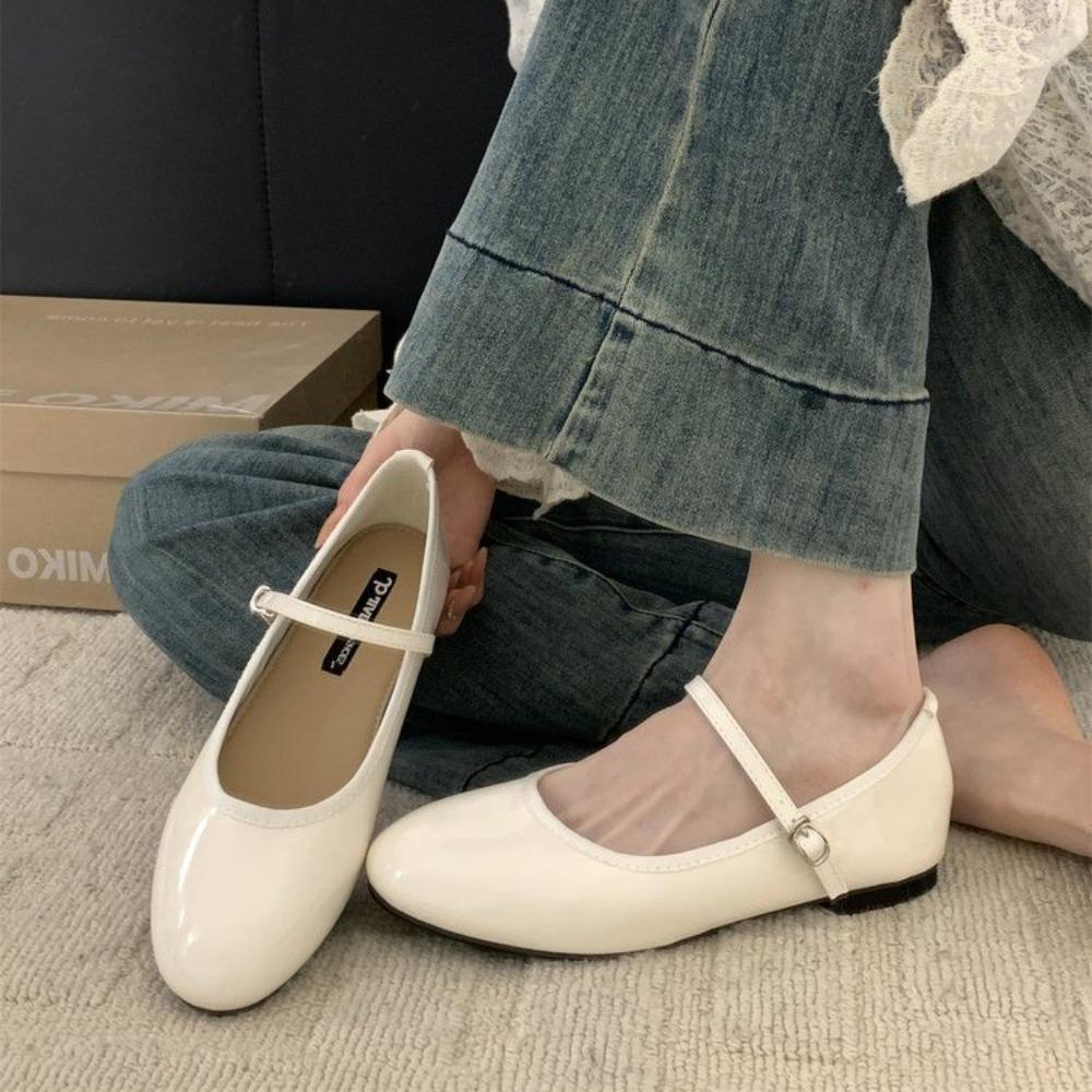 Fashion Spring New Round Toe Women Mary Jane Flats Shoes Shallow Ladies Casual Ballet Shoes Soft Sole Eelgant Leather Shoes