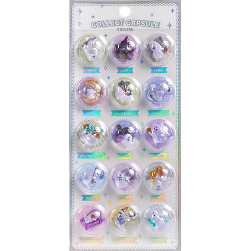 Kawaii 3D Capsule Embossed Relief Stickers 1/6PCS Crystal Embossed Self-adhesive Stickers For DIY Handbook Scrapbooking Decor