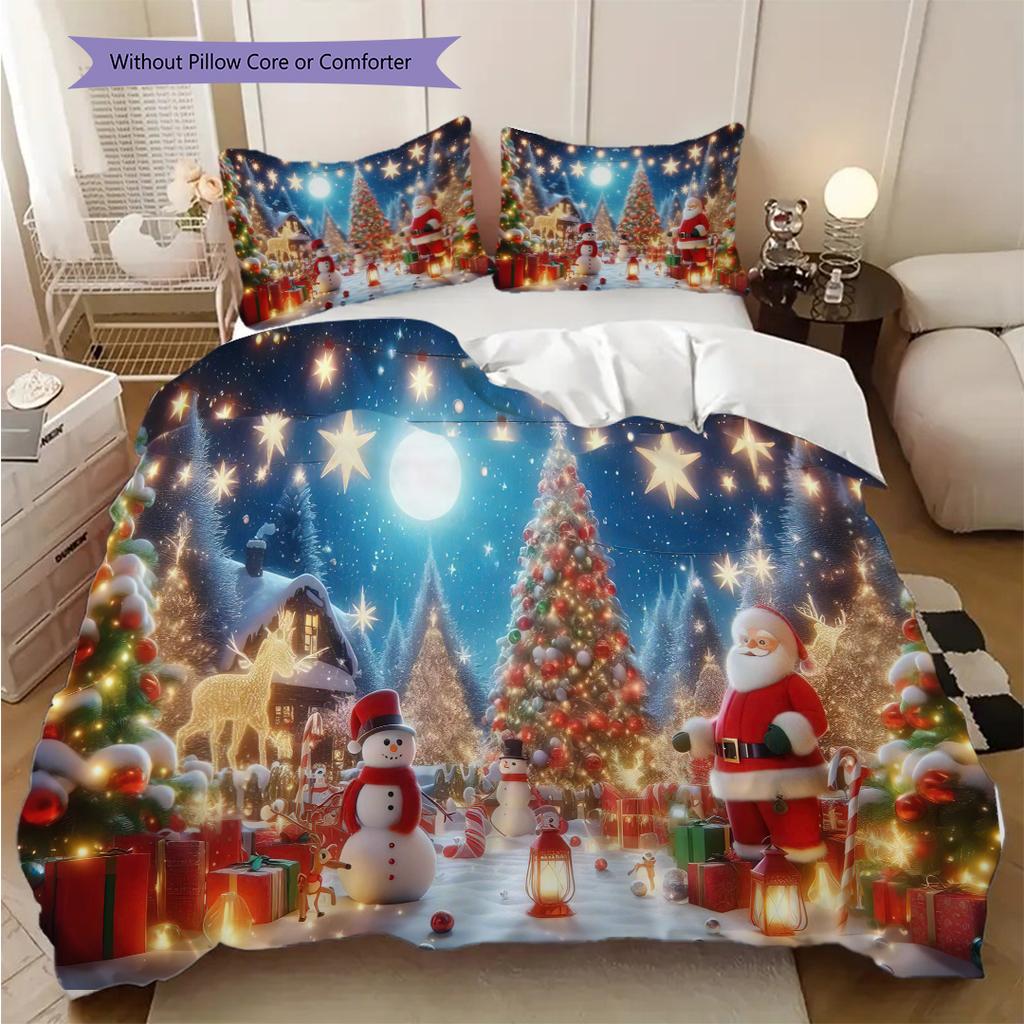 1PC Christmas Theme Pattern Bedding Quilt Set Quilt Cover Pillowcase Home Decoration Birthday Gift (1 * Duvet Cover + 2 * Pillowcase, Without Core)
