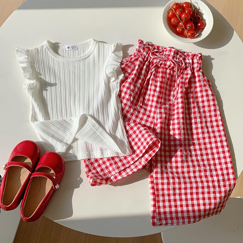 Girls Summer Cotton Linen Plaid Wide Leg Shorts Breathable Loose Casual Versatile Pants For Kids 90cm
