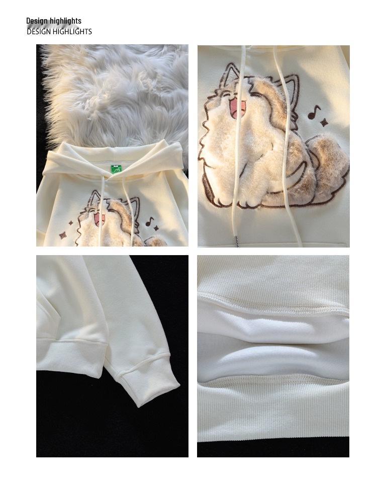 Damen Vintage Bestickter Hoodie: Herbst/Winter, Übergröße, Dick, Locker geschnitten, Trendiges Paarsweatshirt