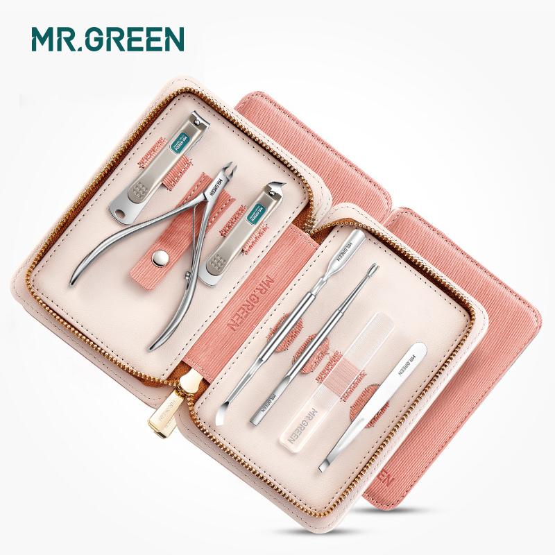 MR.GREEN Maniküre-Set, Pediküre-Sets, Nagelknipser, Werkzeuge, Edelstahl, professionelle Nagelschere, Cutter, Reiseetui-Set, 7-in-1