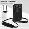 For iPhone 14 Series.for iPhone 14,14 Plus,14 Pro,14 Pro Max Shoulder Strap Rope Ring Bracket Design Card Holder Slots Lichee Pattern Cover Phone Case