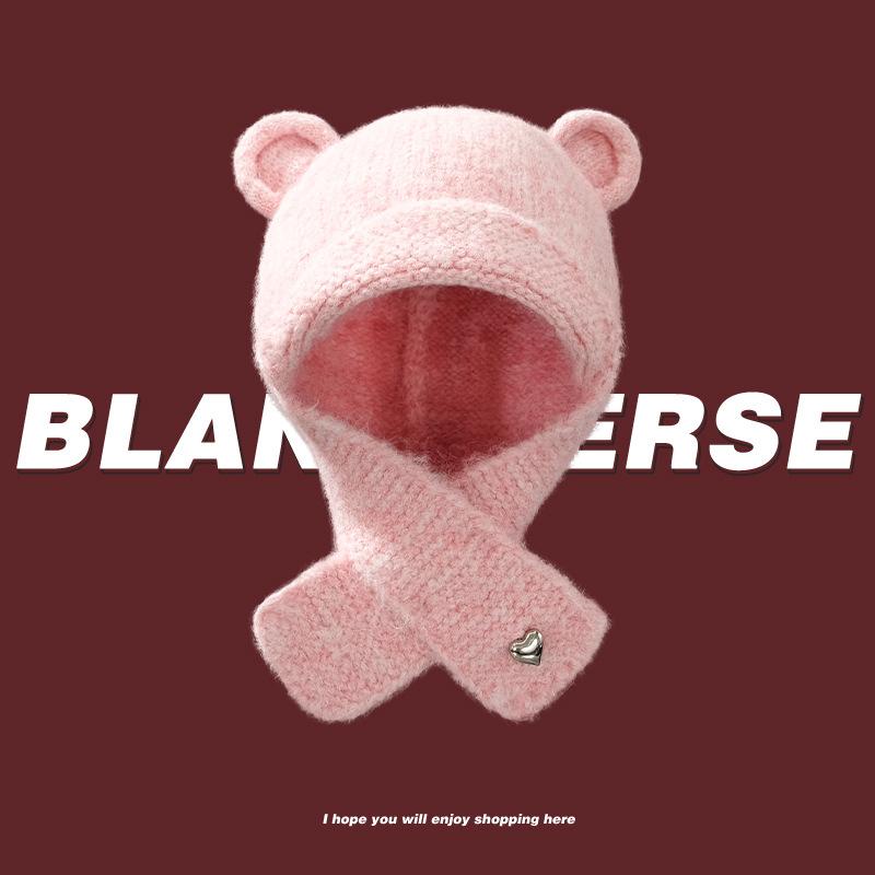 

Осень и зима новая универсальная шерстяная шапка с медвежьими ушками милая теплая шапка-чехол плюшевая шапка шапка с круглыми ушками маленького монстра женская One Size