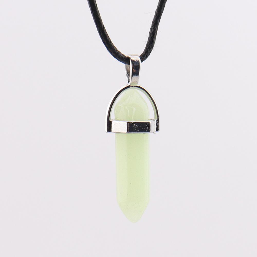 Crystal Hexagonal Luminous Stone Pendant Necklace - Popular European & American Six-Sided Design N759