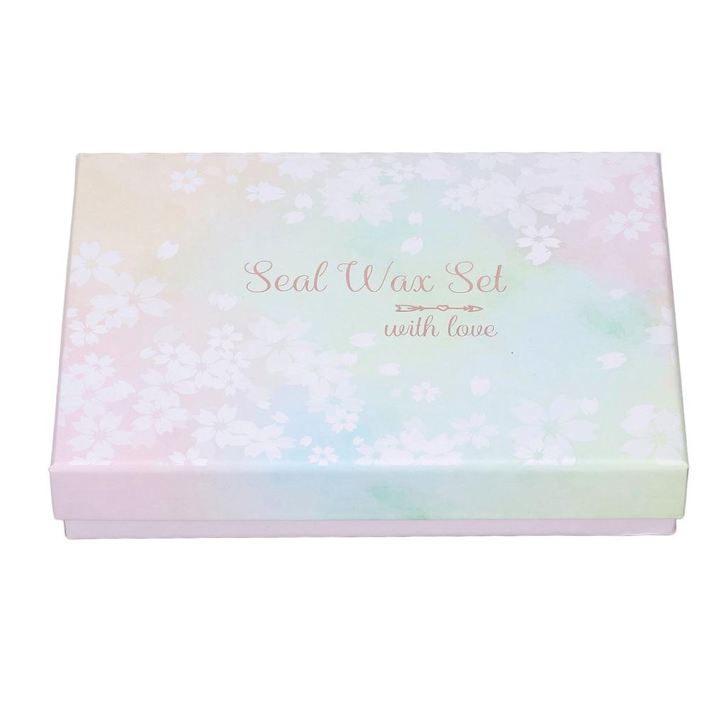 Sealing Stamp Kit Clear Pattern Macaron Color Wooden Handle Retro Wax Sealing Stamp with Sakura Brooch for Gifts