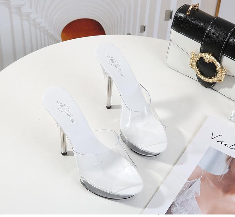1099 Sexy High Heels: 13CM Stiletto Platform Sandals, Crystal-Clear Wedding & Banquet Shoes