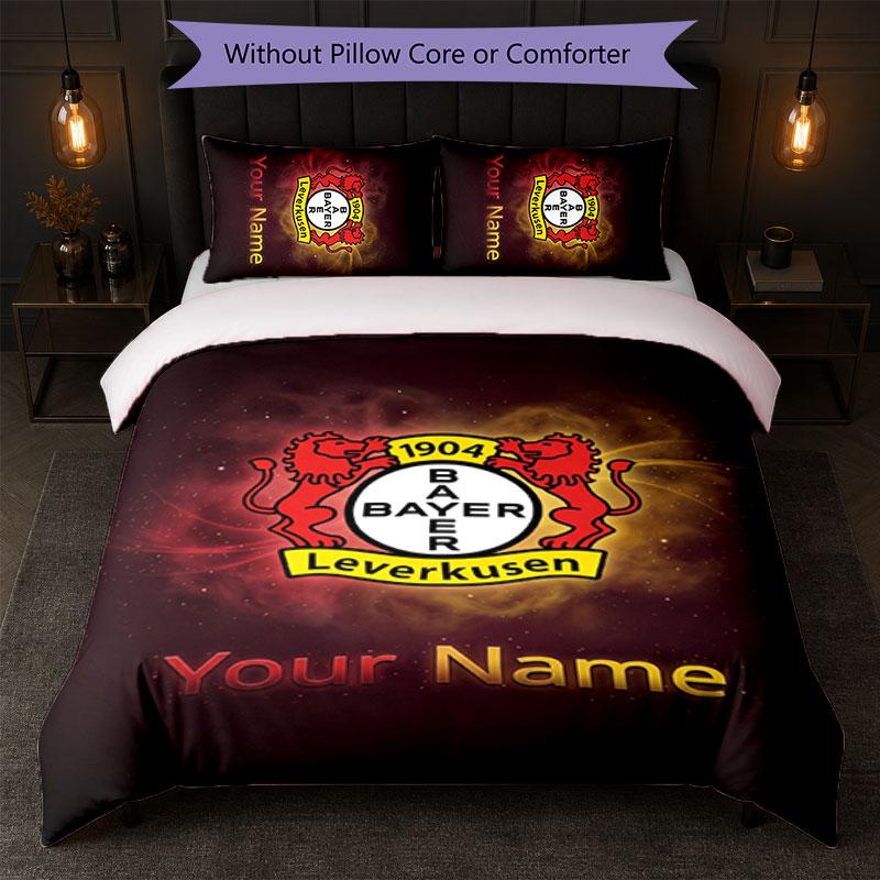 Bayer Leverkusen Football Custom Name Text Bedding Set 1 Duvet Cover+2 Pillowcases Soccer Logo Personalized Gift For Special Occasion Bedroom Decor
