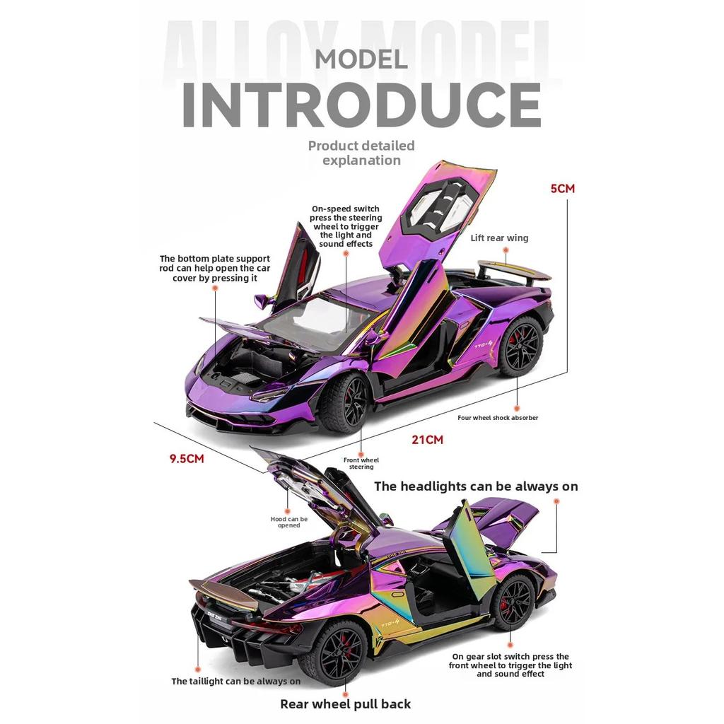Electroplated 1/24 Lamborghini 770 Supercar Alloy Model Ornaments Toys Diecast Miniature Voiture Children Boy Gift Birthday
