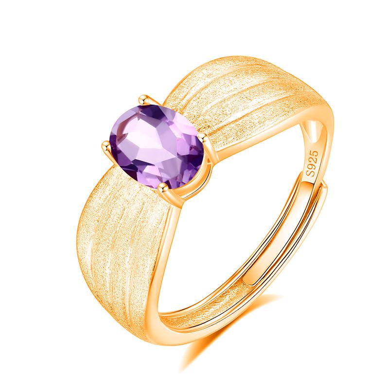 High-end Inlaid Natural Crystal Stone Jewelry Women's French Wire Drawing Process S925 Sterling Silver Niche Light Luxury Ring Women