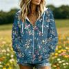 Women's Floral Print Long Sleeve Hooded Jacket with and Pockets Casual Fashion