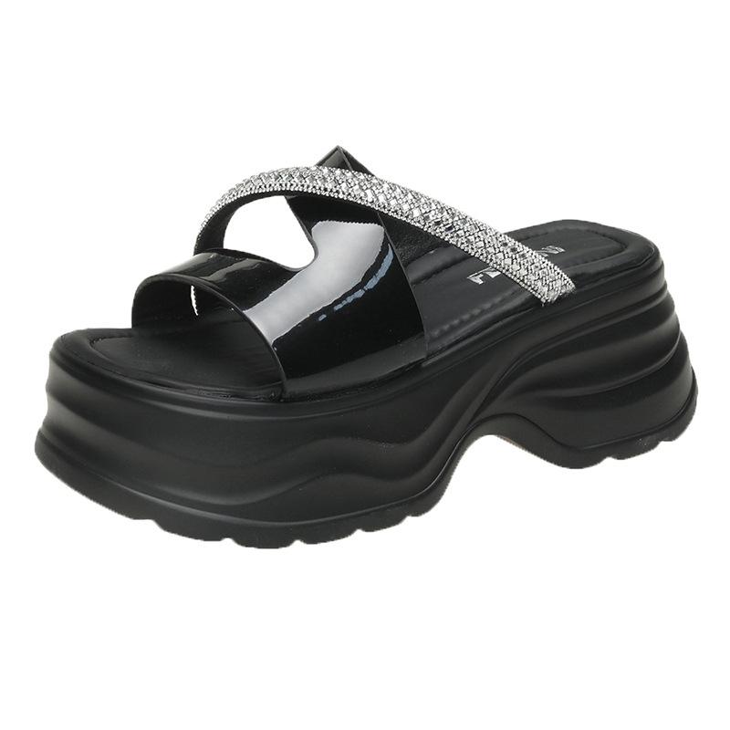 

Lady style platform slippers summer new fashion versatile outer wear shoes cover toe women s beach shoes 39 чёрный