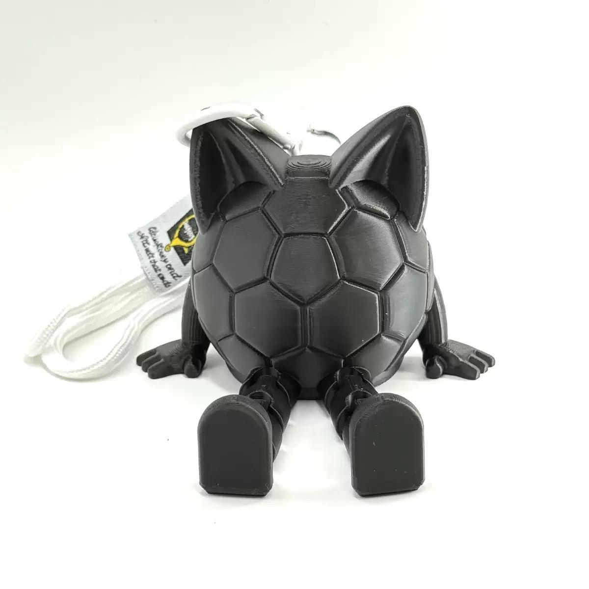

3D Printed Cat Ear Football Figurine Keychain with Movable Joints - Stress Relief Toy & Trendy Bag Charm 11.5x10.7x7.8cm (Weight 60g) чёрный