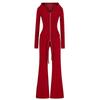 Womens Casual Yoga Set Hooded Zip Cardigan Flared Pants Solid Color Sportswear