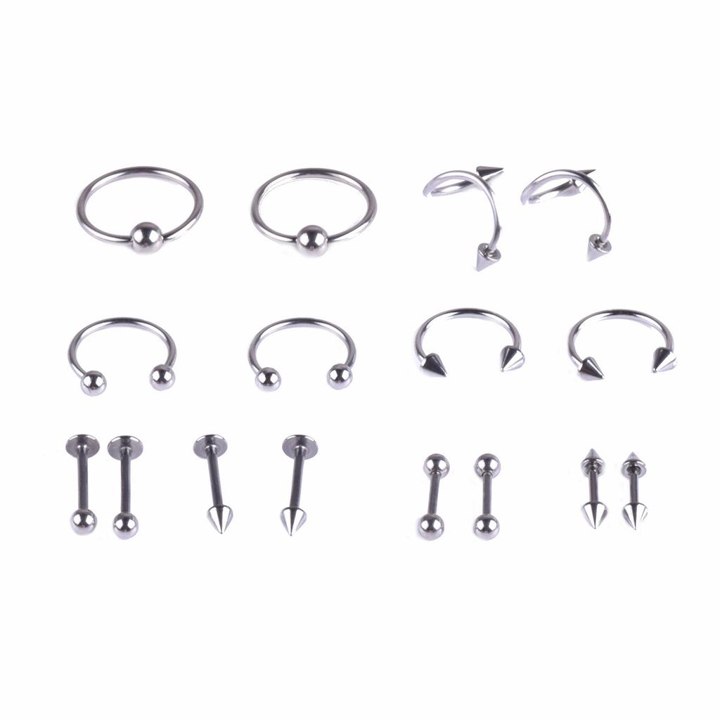 16Pcs Tongue Ring Set Stunning Surgical Steel Body Spiral Mixed Piercing Jewelry Ideal for Party Banquet Women Piercing
