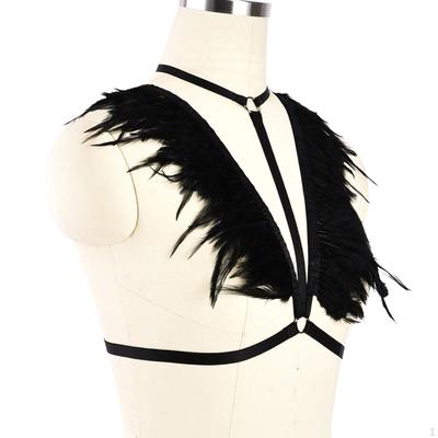 Feather Strappy Bra Cupless Shoulder Wrap Elastic Gothic Trendy Harness Lingerie