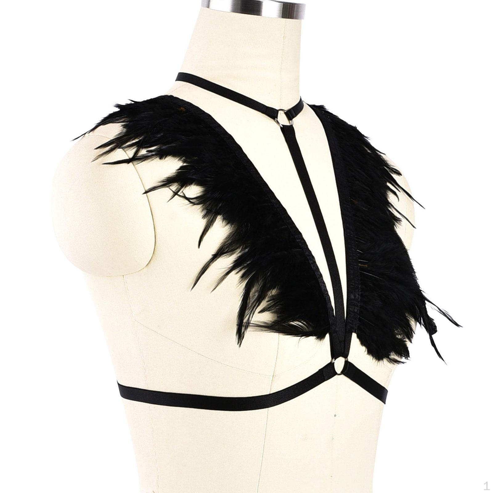 

Перьевой бюстгальтер на бретелях без чашечек с обмоткой плеч, эластичное готическое трендовое белье-портупея