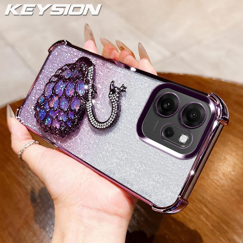 

KEYSION Shockproof Plating Phone Case for OPPO Reno14 F 5G 13F Clear TPU Glitter Jewelled Swan kickstand Back Cover for OPPO Reno13 F 5G 14F for OPPO Reno13 F 5G фіолетовий