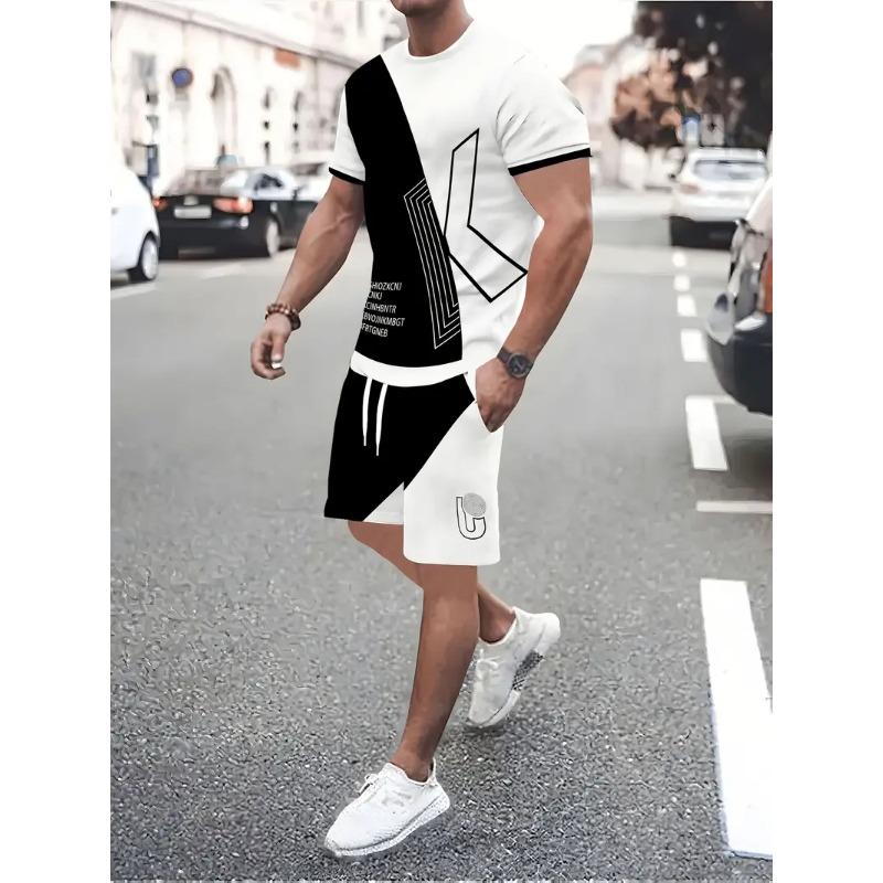 Breathable Men's Sports T-shirt Shorts Set Outdoor Quick-drying Basketball Football Short Sleeve Tee Drawstring Shorts Clothing
