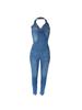 Europäischer und Amerikanischer Stil Schlankmachender Ärmelloser Neckholder Jumpsuit Jeans