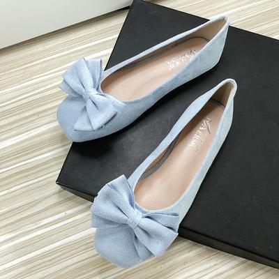Chaussures bateau plates pour femmes, bleu ciel, bout rond, nœud papillon, pointures 33 à 43, chaussures plates pour femmes, cuir velours, chaussures d'été de haute qualité